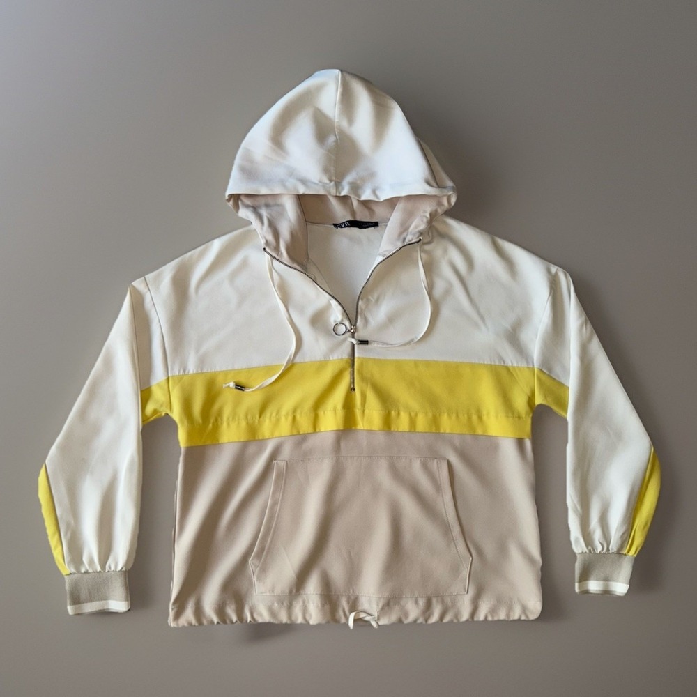 ZARA Color Block Lightweight Jacket Yellow White And Beige Womens Size Medium